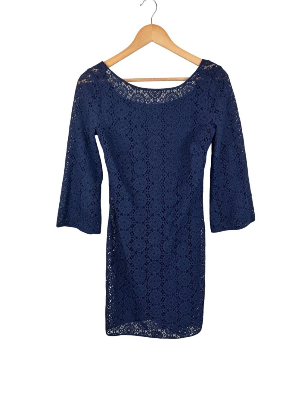Lilly Pulitzer Navy Lace Dress With 3/4 Sleeves Fully Lined Size Small